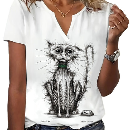 Women's Short-sleeved T-shirt Fashion Cat Printed Short-sleeved Top Casual Women's Clothing
