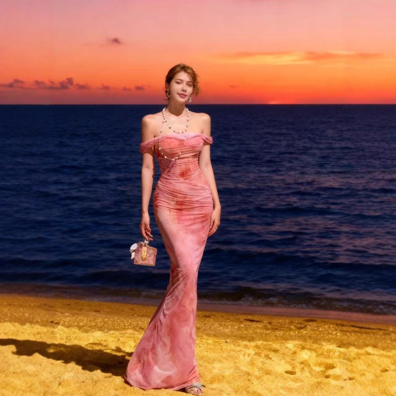 Fishbone-style Sexy Off-shoulder Pleated Dress