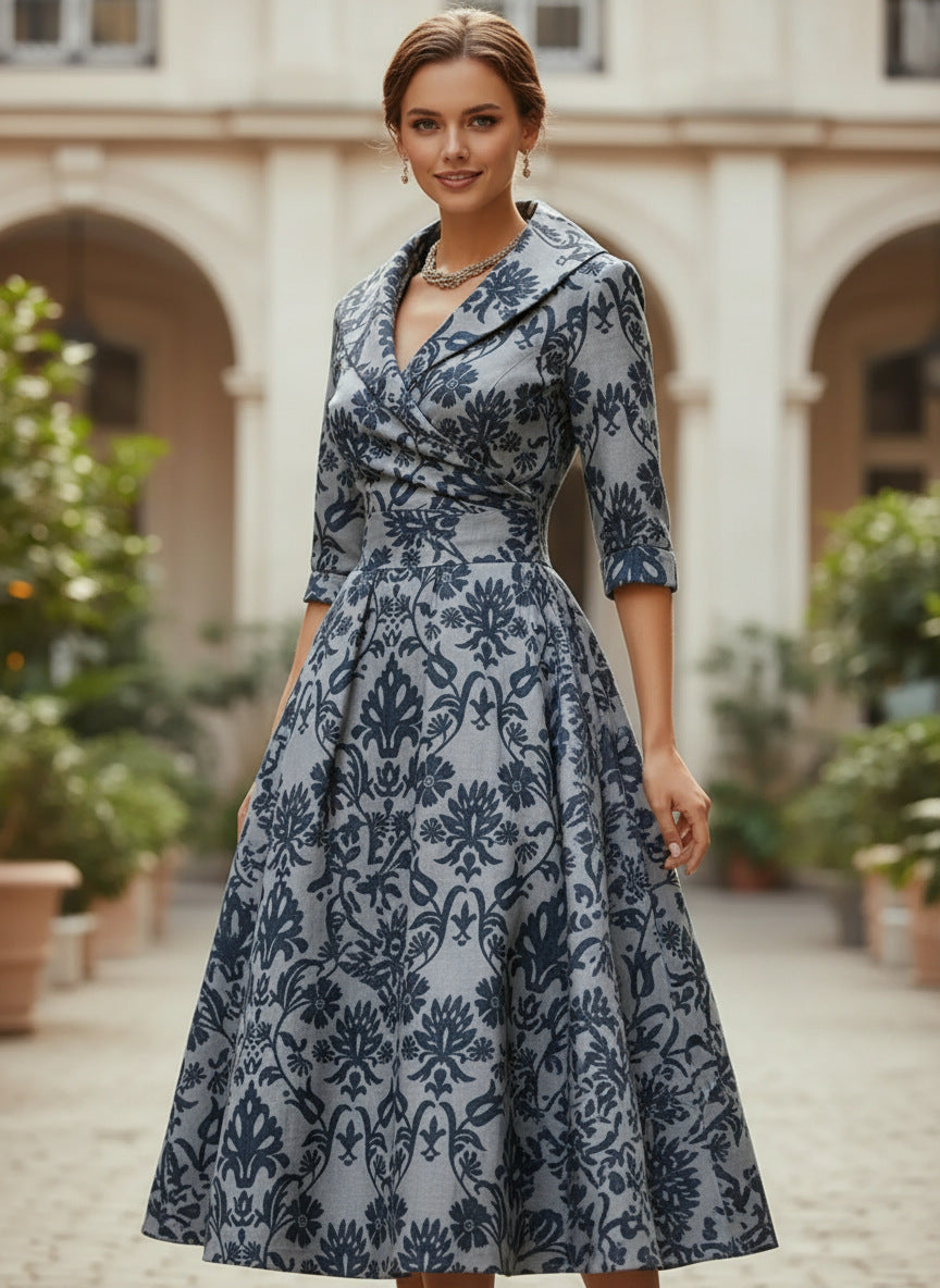 Three-quarter-sleeve Womens Maxi Dress
