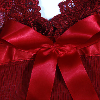 European And American Underwear Embroidery See-through Suspender Pajamas