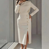 Women's Elegant Round Neck Solid Color Dress