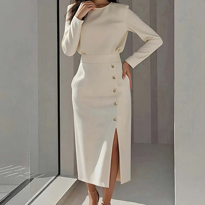 Women's Elegant Round Neck Solid Color Dress