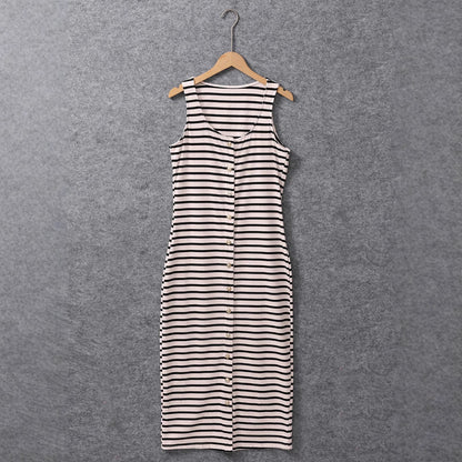 V-neck Sleeveless Single-breasted Colorblock Bodycon Cardigan Dress