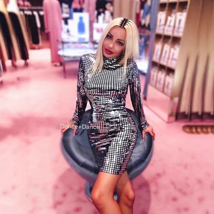 Sequined Long Sleeve Bodycon Formal Dress