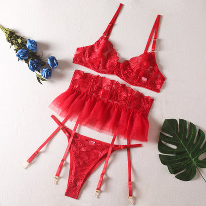 Pattern Lace Sling See-through Underwear Skirt Adjustable Suit