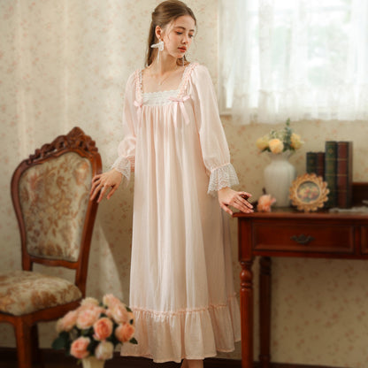 Womens Sweet Long-sleeve Pajama Dress