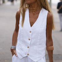 Women's Solid Color Loose Cotton Linen Top Vest