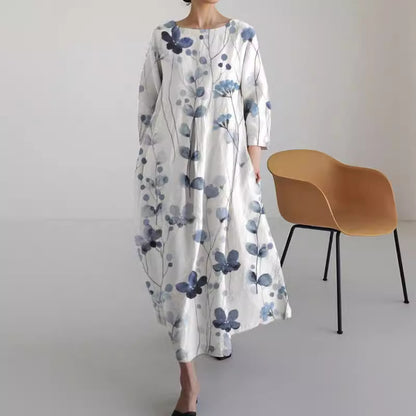 Retro Floral Pocketed Loose Womens Printed Maxi Dress