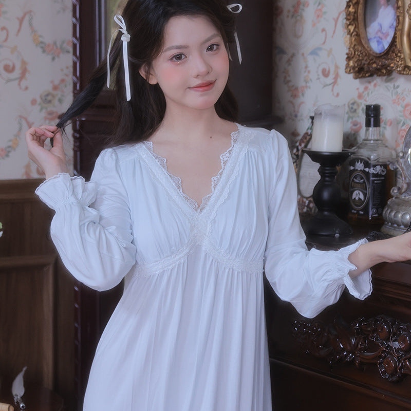 Retro V-neck Sleep Dress With Built-in Chest Pads