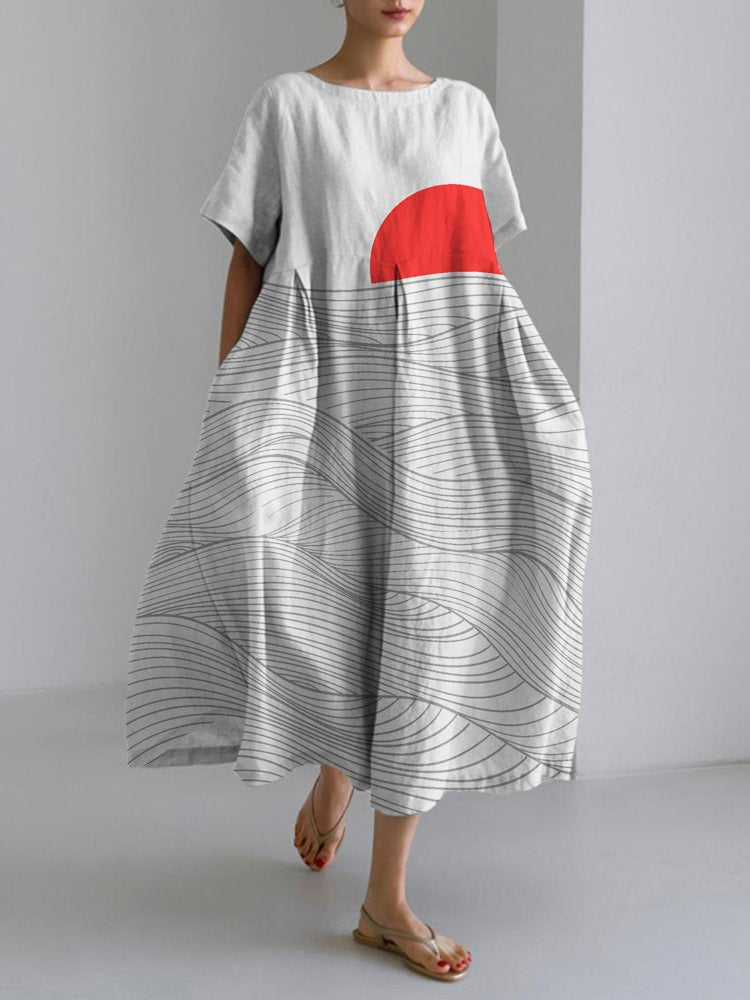 Retro Floral Pocketed Loose Womens Printed Maxi Dress