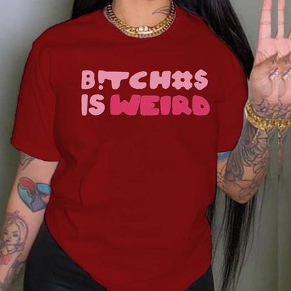Women's Letter Printed Round Neck T-shirt Youth Casual