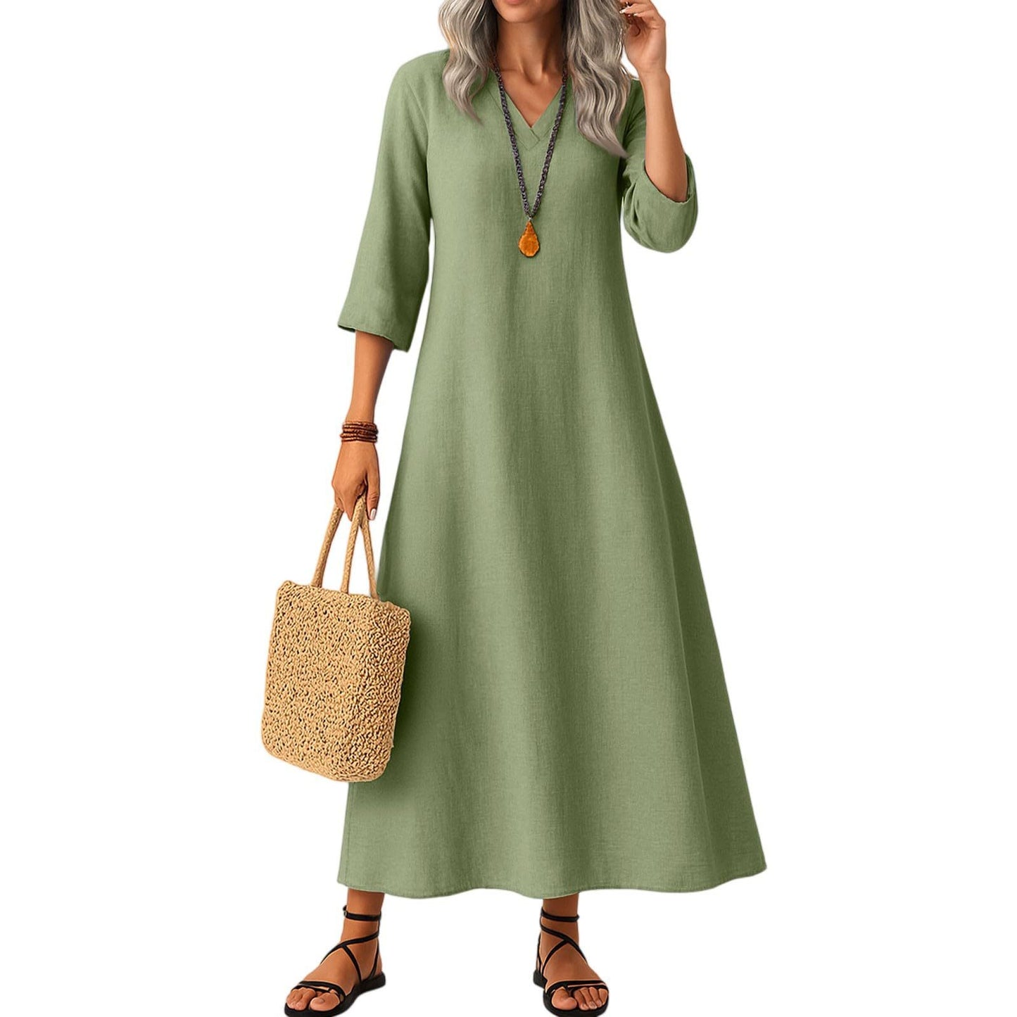 Slimming Cotton Mid-length Dress Versatile And Easy To Style