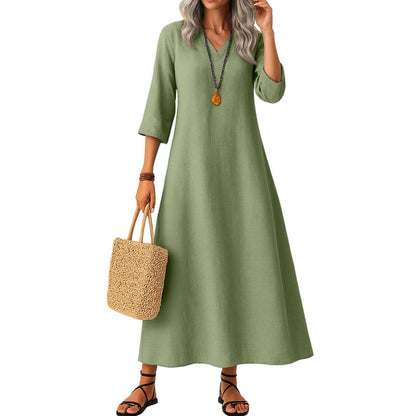 Slimming Cotton Mid-length Dress Versatile And Easy To Style