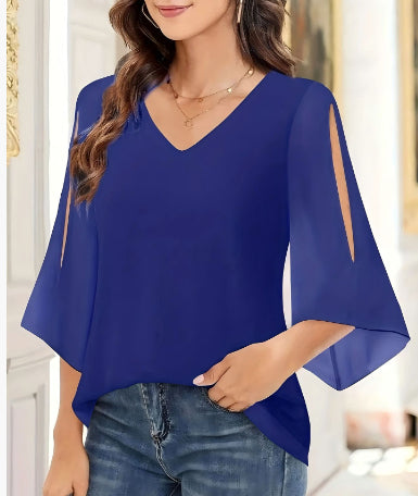V-neck Double-layer Mesh Shirt Top