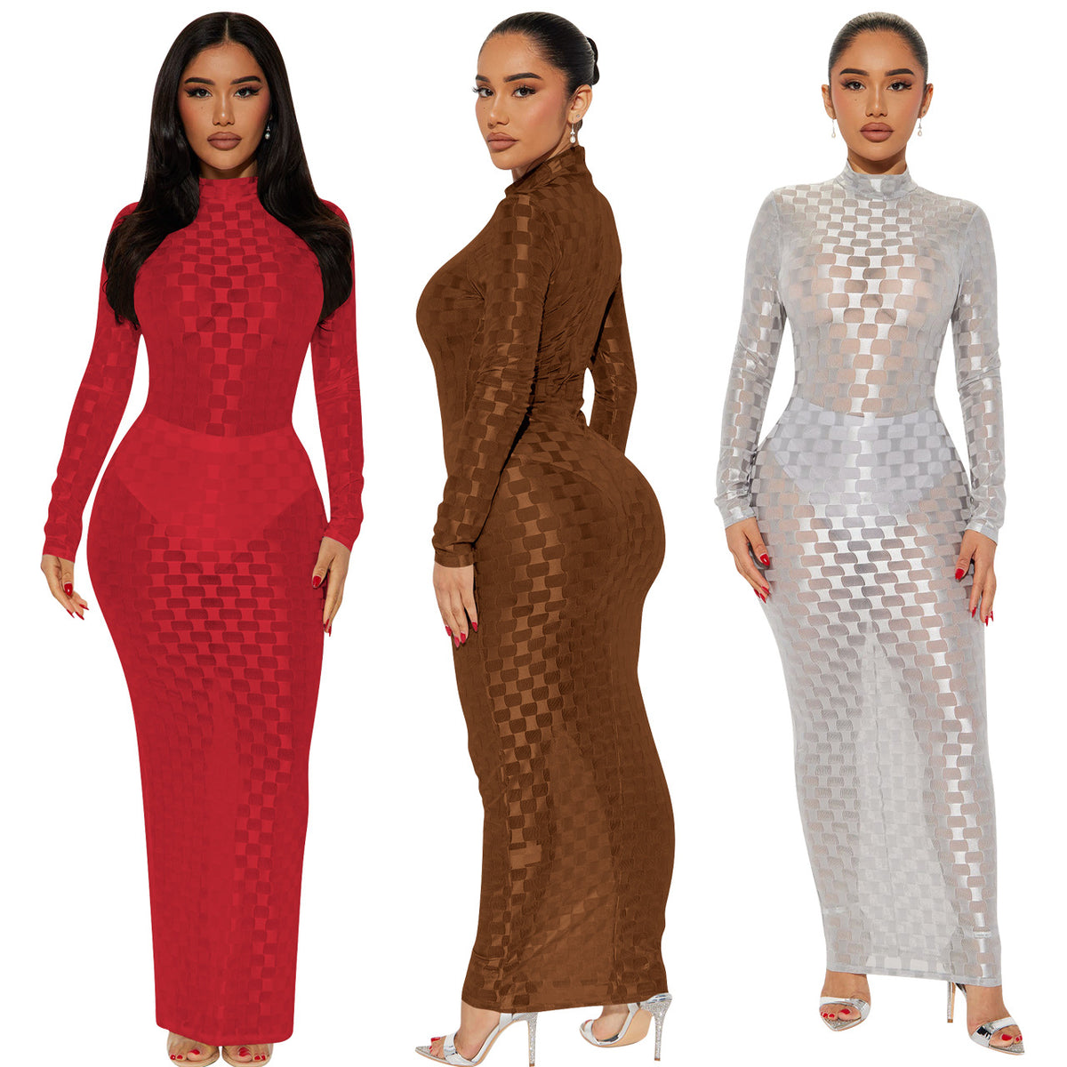 Fashionable Mesh Plaid Dress For Women