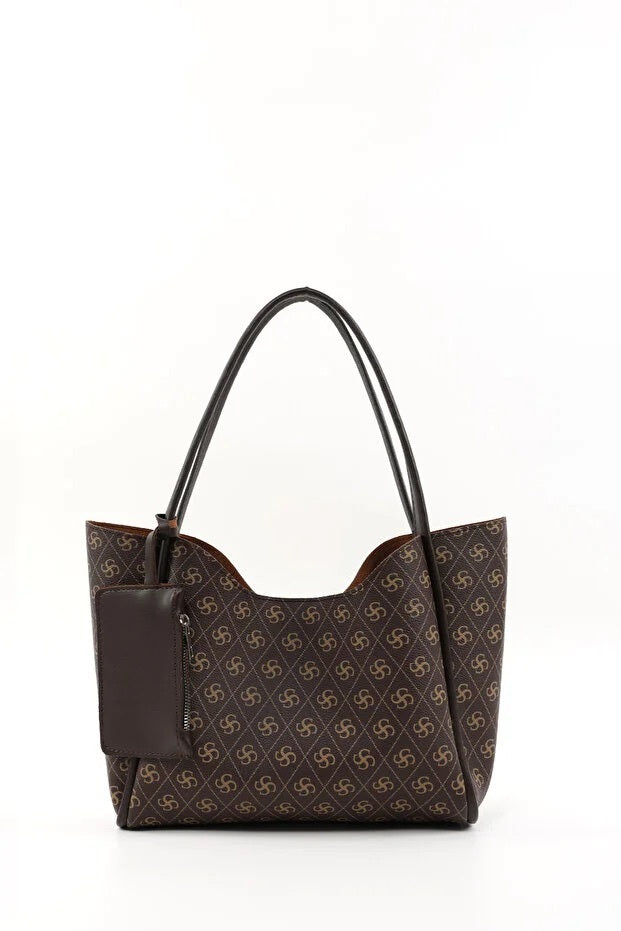 Monogram Brown Faux Leather Hand And Shoulder Bag