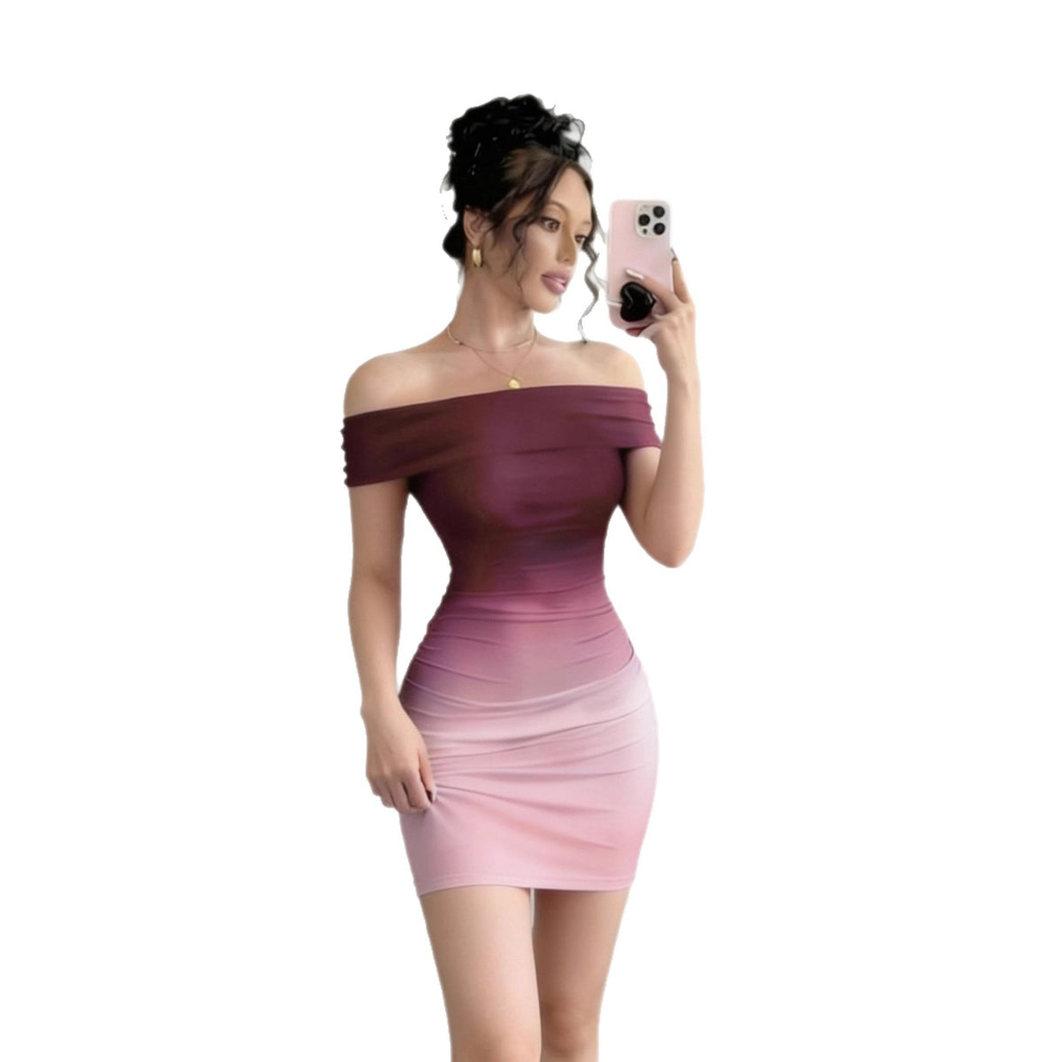 European And American-style Fashionable Ombre Pleated Dress
