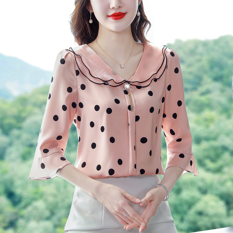 Design Doll Collar Shirt Three-quarter Sleeve Western Style Top