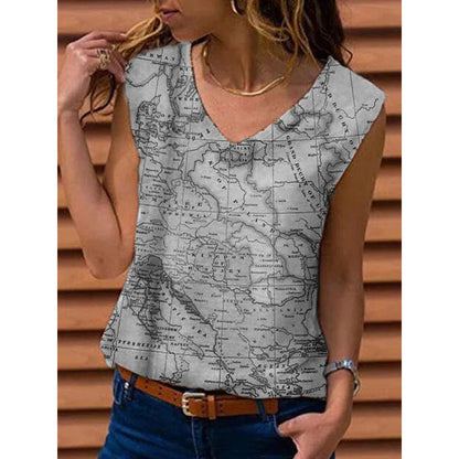 Women's Vest Map Print T-shirt Top