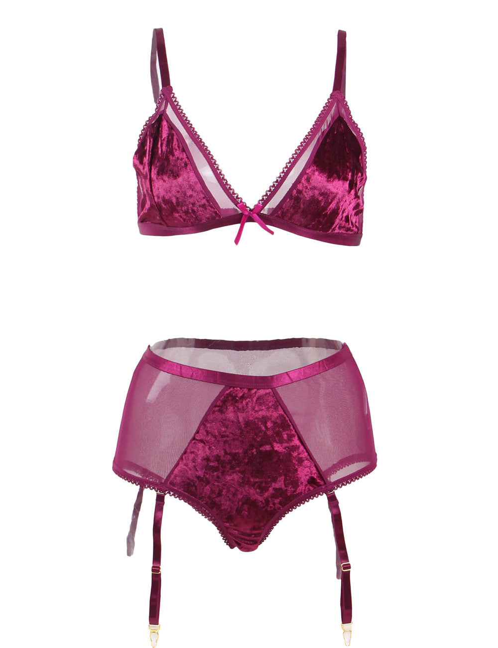 European And American Plus Size Underwear Three-point Bra Garter Set