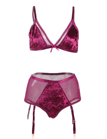 European And American Plus Size Underwear Three-point Bra Garter Set