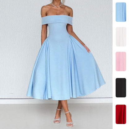 Off-shoulder Sexy One-shoulder Solid-color Dress