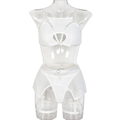 Women's Mesh Hollow Underwear Three-piece Set