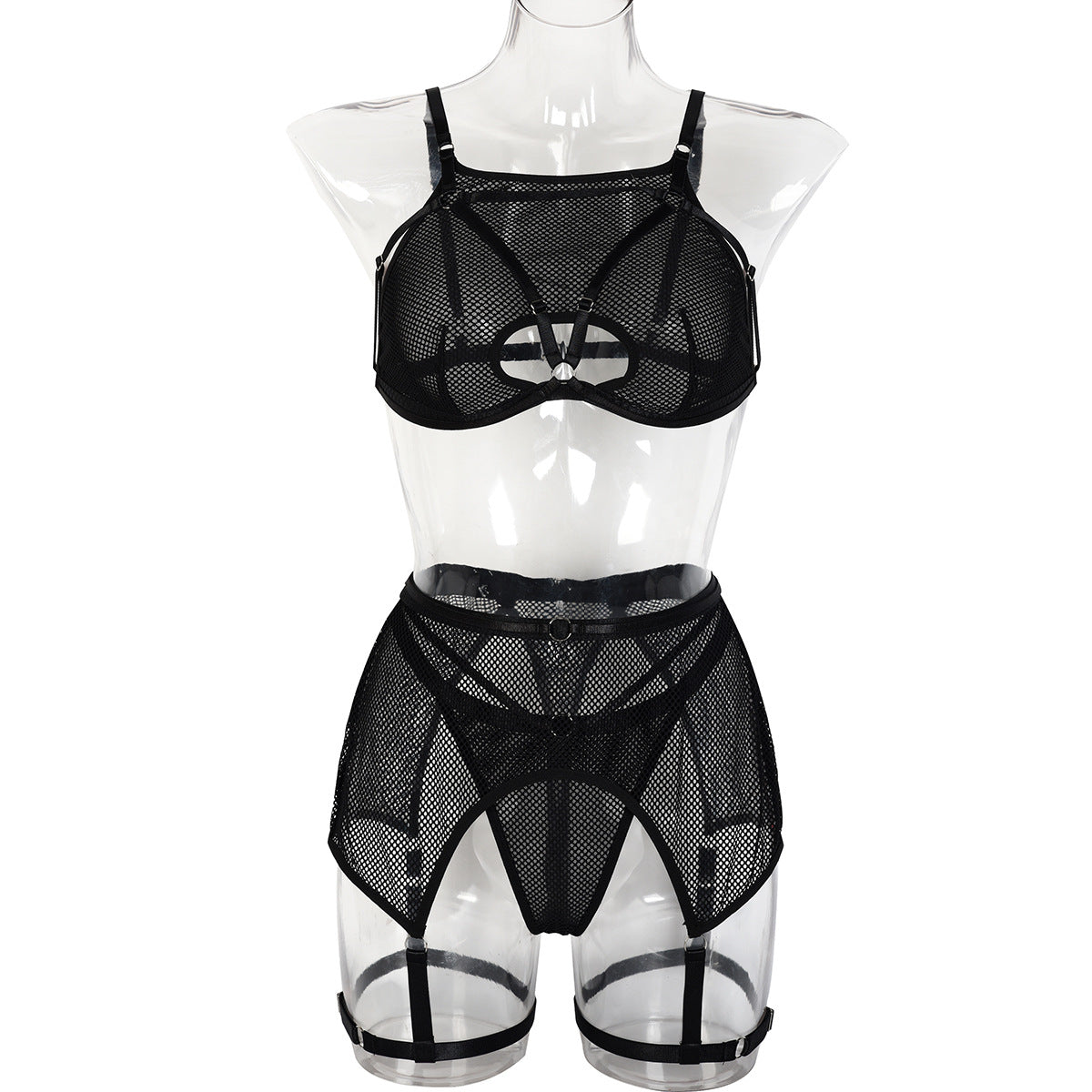Women's Mesh Hollow Underwear Three-piece Set