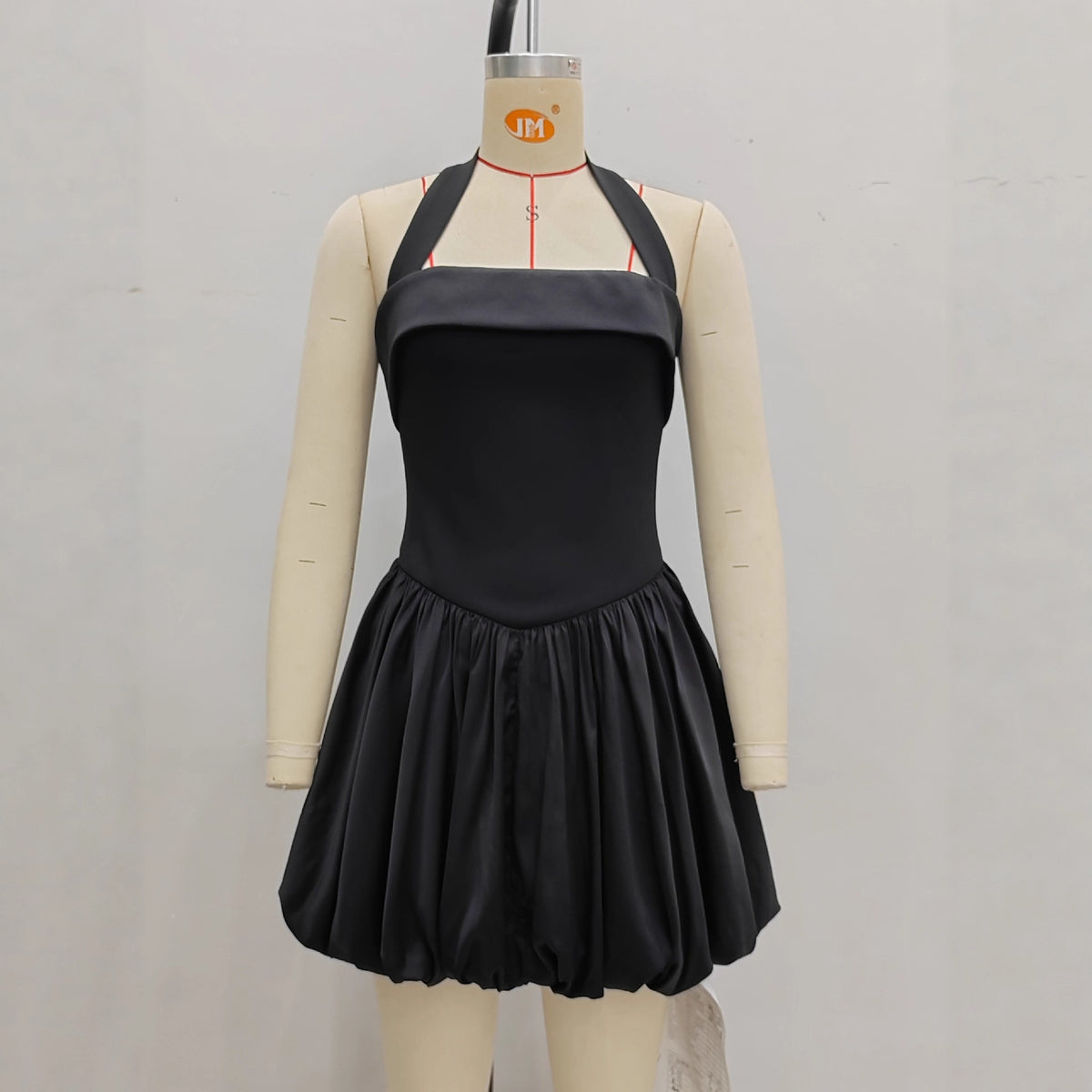 Womens Solid-Color Bud-Shape Halterneck Mini Dress