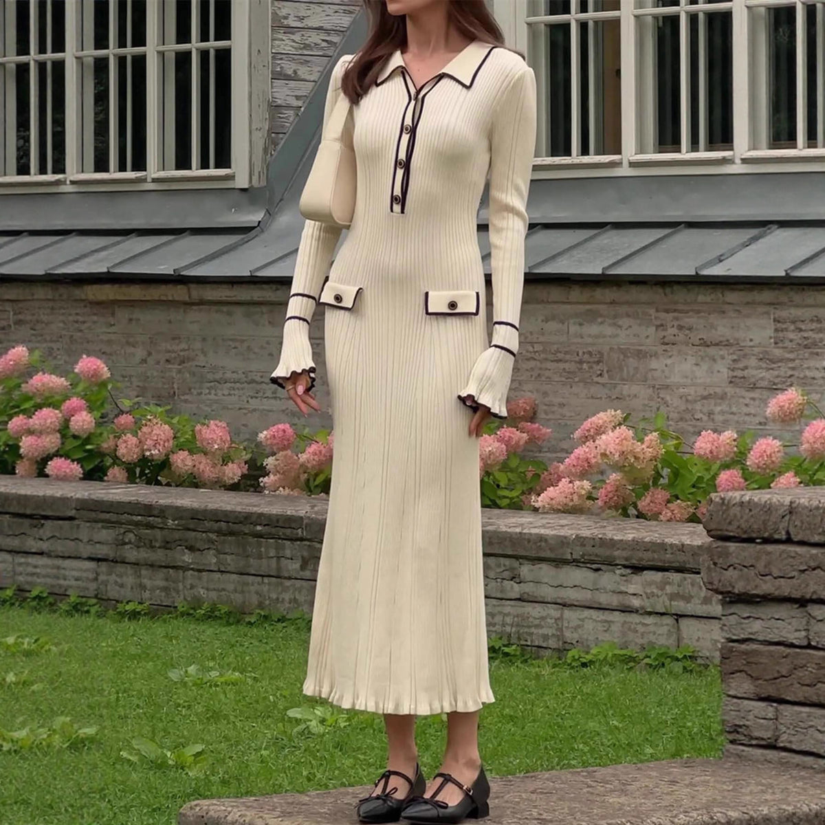 Chanel-inspired Subtly Luxurious Figure-hugging Knit Dress With An Elegant Design