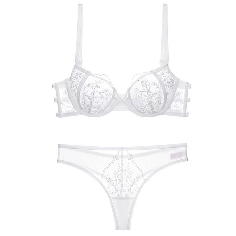 Lace Embroidered Thin Cup Push Up Comfort Bra Underwear Set