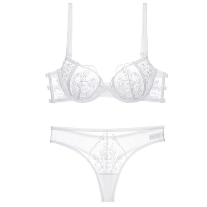 Lace Embroidered Thin Cup Push Up Comfort Bra Underwear Set