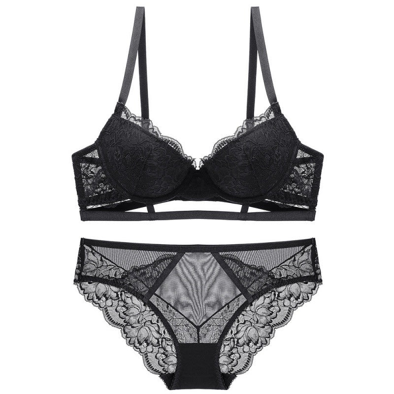 European And American Lace Underwear Women's Gather Bandage Bra Set