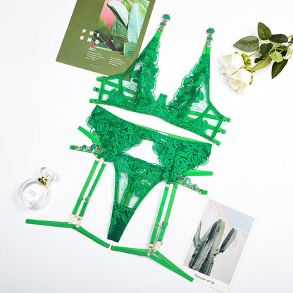 European And American Style Embroidered Bra Vintage Gem Sexy Push-up Underwear