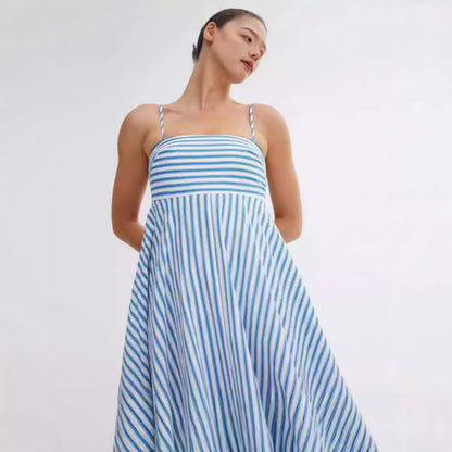 Elegant Printed Striped High-Waist Swing Dress