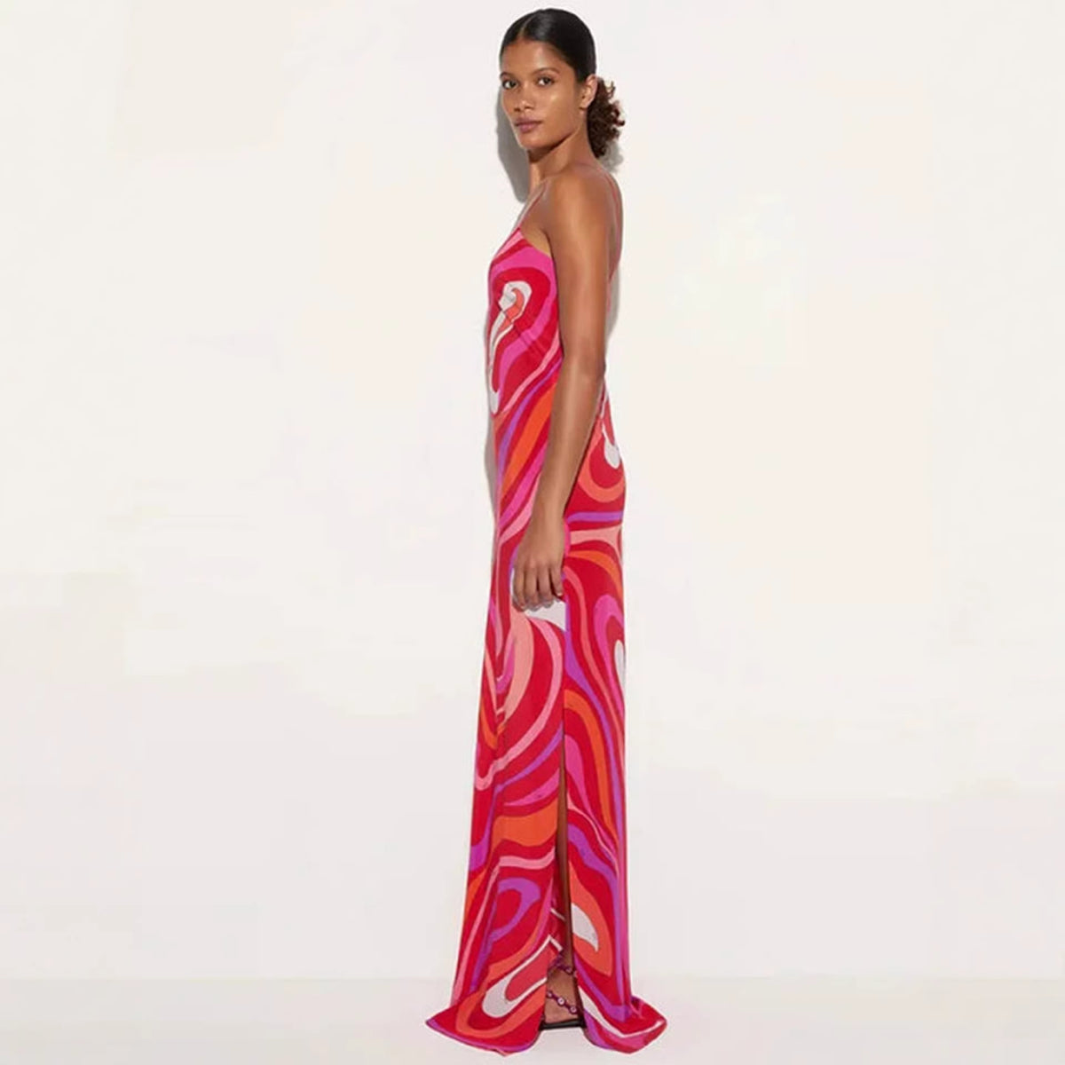 Resort Maxi Dress With Bold Contrasting Artistic Print