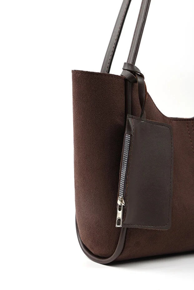Brown Suede Women Hand And Shoulder Bag