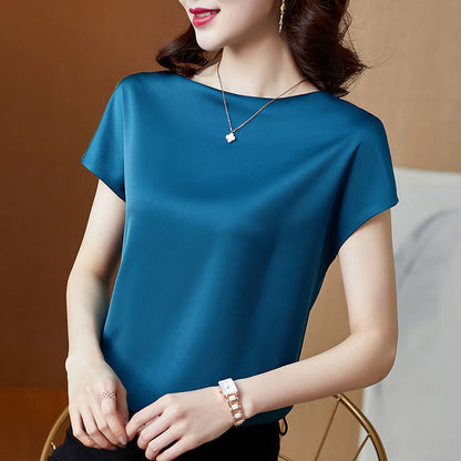 Satin Short-sleeved T-shirt Top High-end Bottoming Shirt Women
