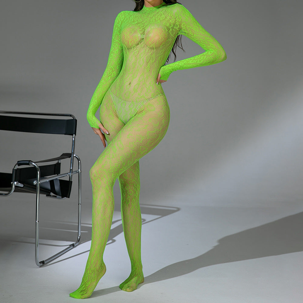 Sexy Underwear Long Sleeve Transparent Cutout Sexy Stockings Tight Jumpsuit