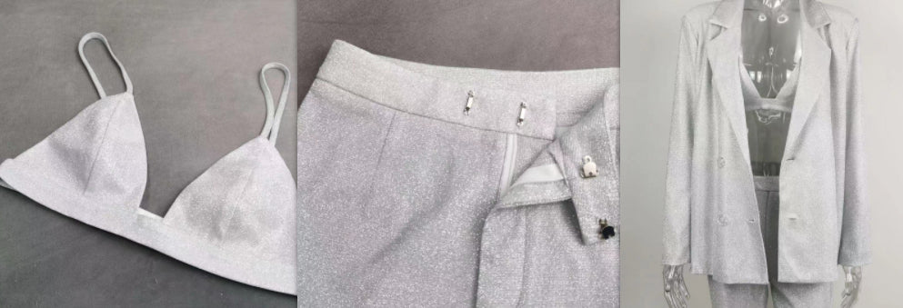 Glitter Suit Jacket Underwear Straight Leg Pants Suit