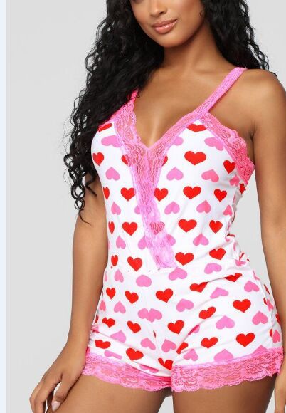 Female With Hearts Suspender Underwear Jumpsuit