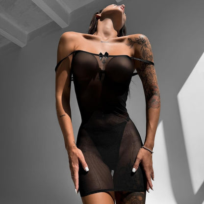 Women's Fashion Mesh Bow Suspenders Underwear Suit