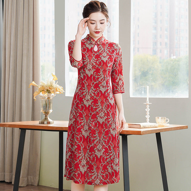 Moms SpringSummer Chinese-style Qipao Dress