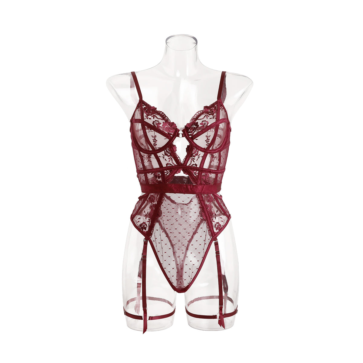 V-shaped Rose See-through Jumpsuit Garter Underwear Suit
