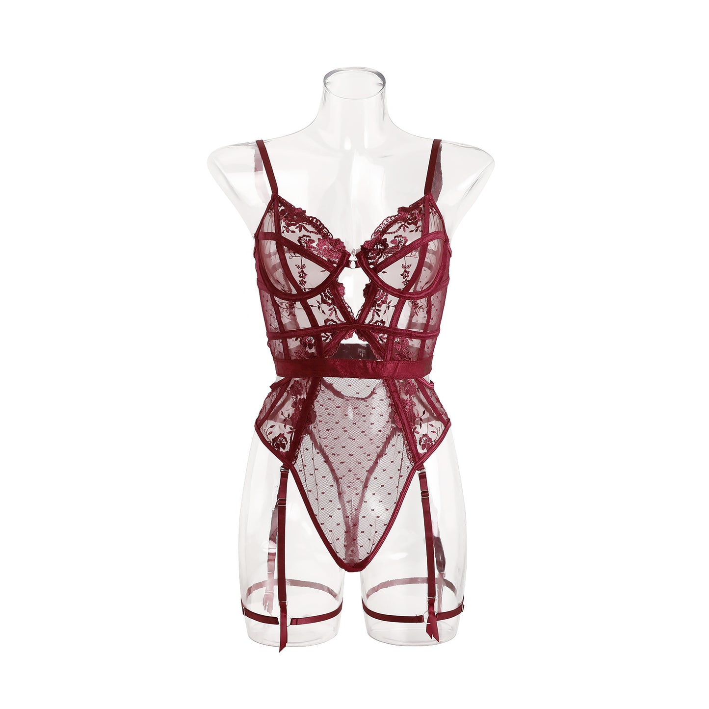 V-shaped Rose See-through Jumpsuit Garter Underwear Suit