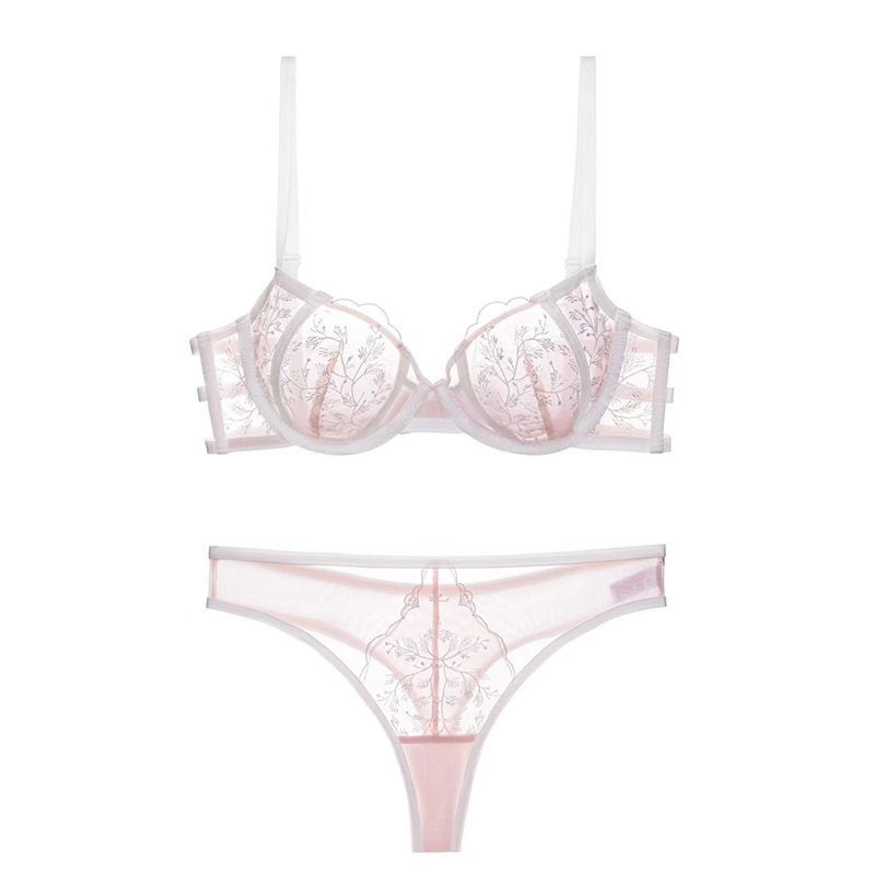 Lace Embroidered Thin Cup Push Up Comfort Bra Underwear Set