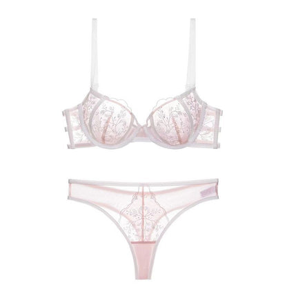 Lace Embroidered Thin Cup Push Up Comfort Bra Underwear Set