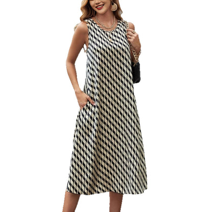 Casual Printed Sleeveless Loose Crew-neck Dress