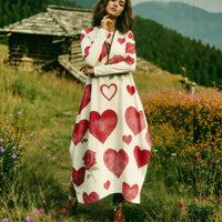 Womens Printed Crew-Neck Long-Sleeve Dress
