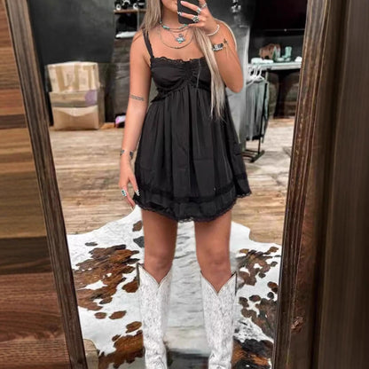 Solid-color Strapless Lace Camisole Dress